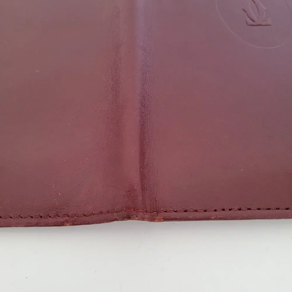 Cartier Vintage Bifold‎ Leather Bordeaux Red Wallet Large Credit Card Checkbook
